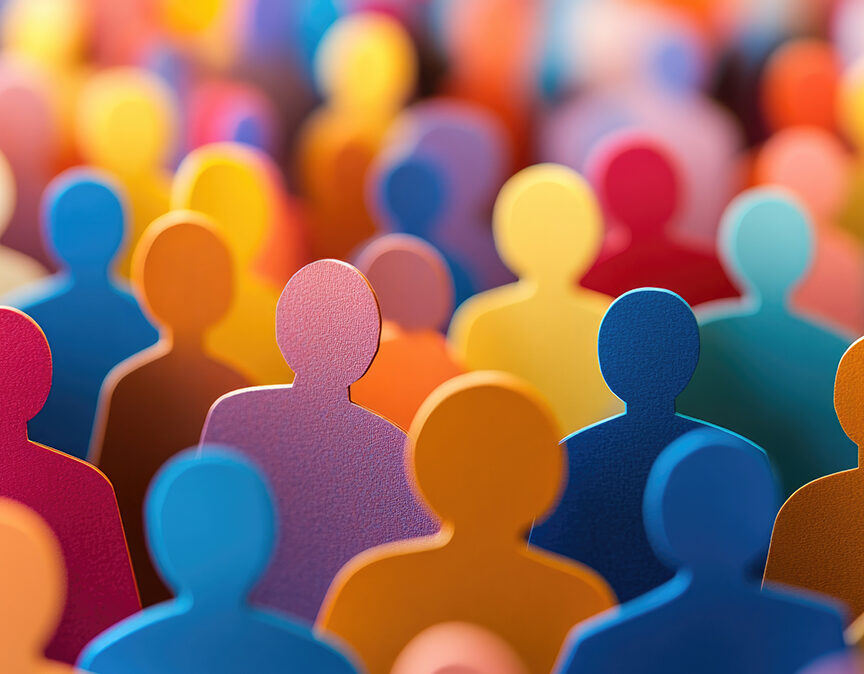 Colorful paper cut-out human crowd background, diversity concept